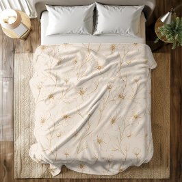Elegante Gouden Bloem Lijn Kunst Naadloos Patroon Fleece Deken