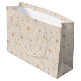Elegante Gouden Bloem Lijn Kunst Naadloos Patroon Groot Cadeauzakje