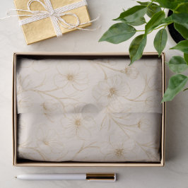 Elegante Gouden Bloem Lijn Kunst Naadloos Patroon Tissuepapier