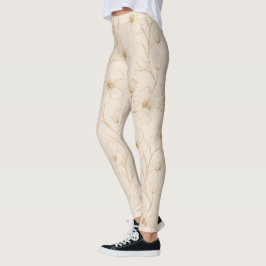 Elegante Gouden Bloem Lijnkunst Naadloos Patroon Leggings