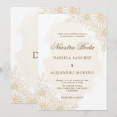 Elegante Gouden Bloem Nuestra Boda Spaanse Bruilof Kaart (Voorkant / Achterkant)