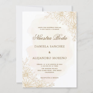 Elegante Gouden Bloem Nuestra Boda Spaanse Bruilof Kaart