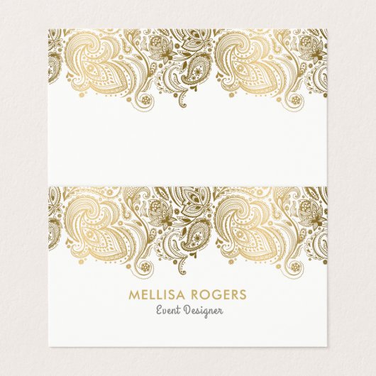 Elegante gouden bloem paisley kant visitekaartje (Buitenkant ongevouwen)
