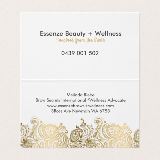 Elegante gouden bloem paisley kant visitekaartje (Binnenkant ongevouwen)