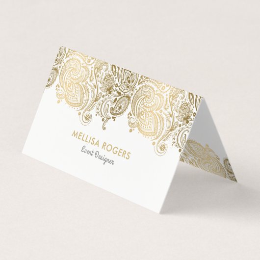 Elegante gouden bloem paisley kant visitekaartje (Voorkant)