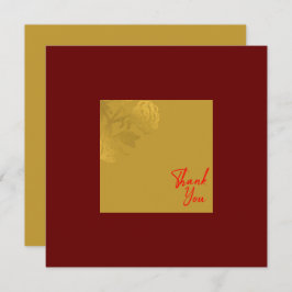 Elegante gouden bloem Royal Red Bedankkaart