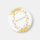 Elegante gouden bloem "Save the Date" magneet (Voorkant)