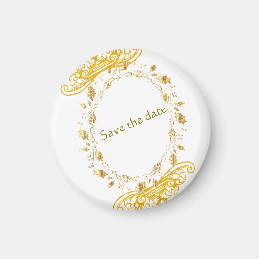 Elegante gouden bloem "Save the Date" magneet (Voorkant)