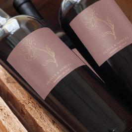 Elegante gouden bloem stoffige Roos typografie bru Wijn Etiket