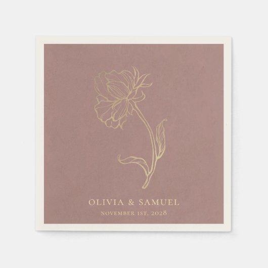 Elegante gouden bloem typografie Dusty Roos bruilo Servet (Voorkant)
