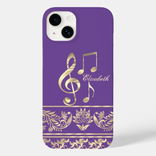 Elegante gouden bloem, vioolsleutel, Paarse noot Case-Mate iPhone Case (Achterkant)