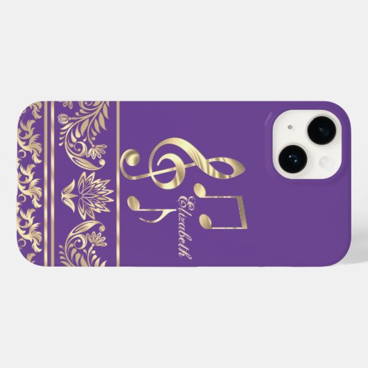Elegante gouden bloem, vioolsleutel, Paarse noot Case-Mate iPhone Case (Achterkant (horizontaal))