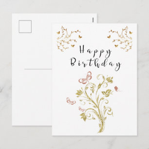 Elegante Gouden Bloem Vlinder Gefeliciteerd met je Feestdagenkaart