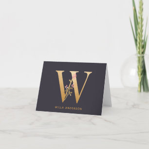 Elegante Gouden Bloem W Monogram Chic Gepersonalis Notitiekaartje