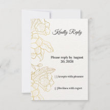 Elegante gouden bloem witte trouw-RSVP kaart