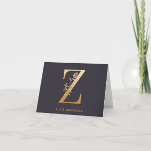 Elegante Gouden Bloem Z Monogram Chic Persoonlijk Notitiekaartje