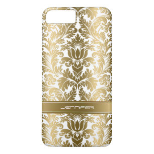 Elegante gouden bloemdamast 2 witte achtergrond 	iPhone 8/7 plus hoesje