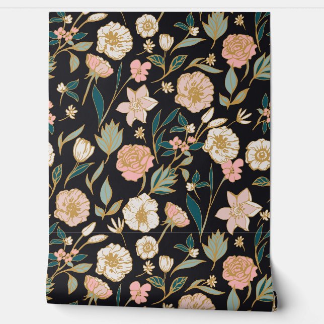 Elegante  gouden bloemen aangepaste achtergrond behang (Afrollen)