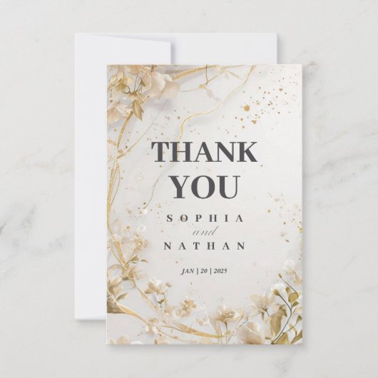 Elegante gouden bloemen bedankkaart (Voorkant)