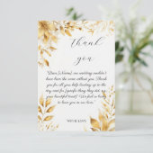 Elegante gouden bloemen bruiloft bedankkaart (Staand voorkant)