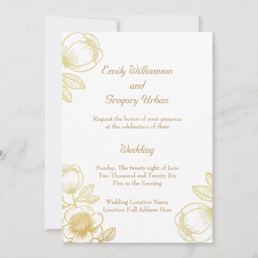 Elegante Gouden Bloemen Bruiloft Kaart (Voorkant)