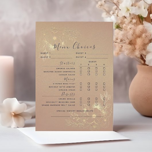 Elegante gouden bloemen bruiloft menu keuze Kaart