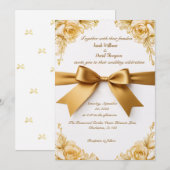 Elegante gouden bloemen bruiloft uitnodiging met l (Voorkant / Achterkant)