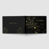 Elegante gouden bloemen bruiloft zwart gastenboek (Volledig)