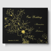 Elegante gouden bloemen bruiloft zwart gastenboek (Voorkant)