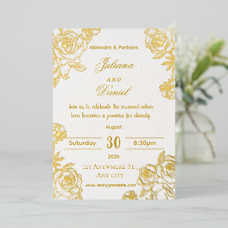 Elegante gouden bloemen bruiloftsinvatiekaart folie uitnodiging