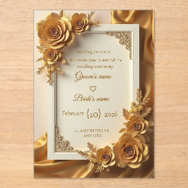 Elegante gouden bloemen bruiloftsinvitaties met lu acryl uitnodigingen
