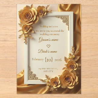 Elegante gouden bloemen bruiloftsinvitaties met lu acryl uitnodigingen