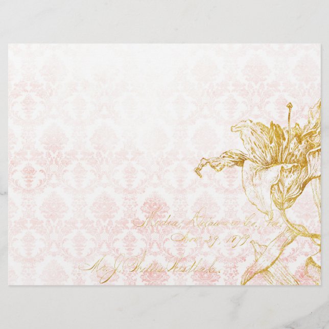 Elegante Gouden Bloemen & Damask Scrapbook Ephemer (Voorkant)