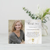 Elegante gouden bloemen foto begrafenis bedankkaart (Staand voorkant)