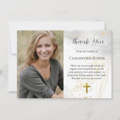 Elegante gouden bloemen foto begrafenis bedankkaart (Voorkant)