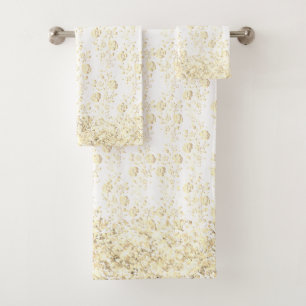 Elegante Gouden Bloemen Glittery Glam Badhanddoek Bad Handdoek