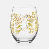 Elegante Gouden Bloemen hartbril Wijnglas Zonder Voet (Links)