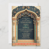 Elegante Gouden Bloemen Indiase bruiloft Kaart (Voorkant)
