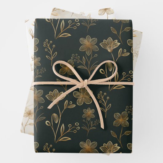  Elegante Gouden Bloemen Inpakpapier Vel (In situ)