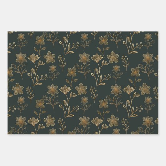  Elegante Gouden Bloemen Inpakpapier Vel (Voorkant)