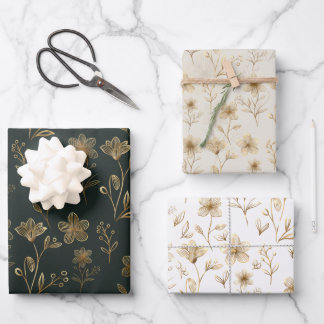 Elegante Gouden Bloemen Inpakpapier Vel