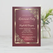 Elegante gouden bloemen Lijst rood pensioen Kaart (Staand voorkant)