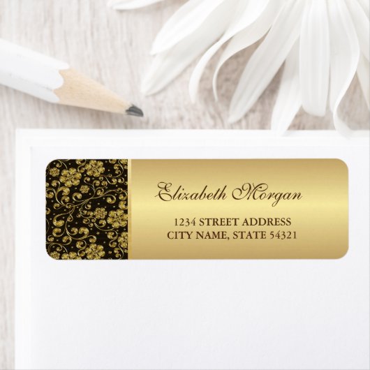 Elegante gouden bloemen met feestelijke uitstralin etiket (Insitu)