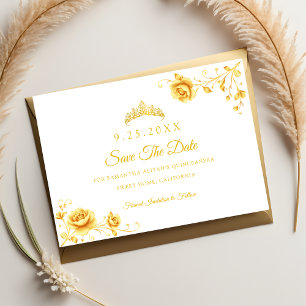 Elegante Gouden Bloemen Minimalistische Quinceaner Save The Date