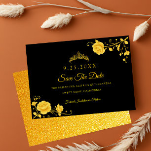 Elegante gouden bloemen minimalistische Quinceañer Save The Date