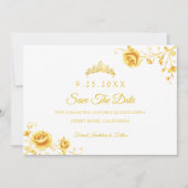 Elegante Gouden Bloemen Minimalistische Quinceaner Save The Date (Voorkant)