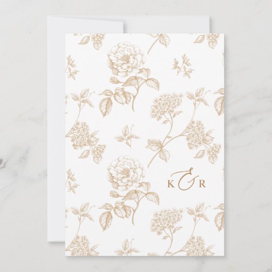 Elegante Gouden Bloemen Modern Script Wedding Kaart (Achterkant)