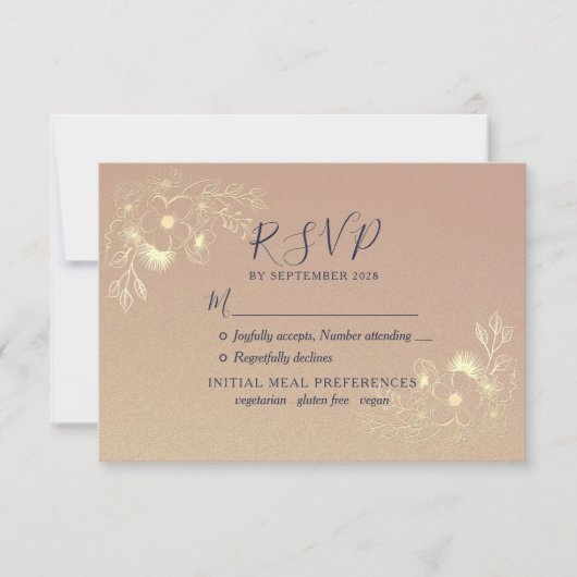 Elegante Gouden Bloemen Moderne Huwelijk RSVP Kaar (Voorkant)