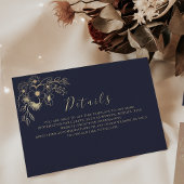 Elegante Gouden Bloemen Navy Wedding Details Kaart