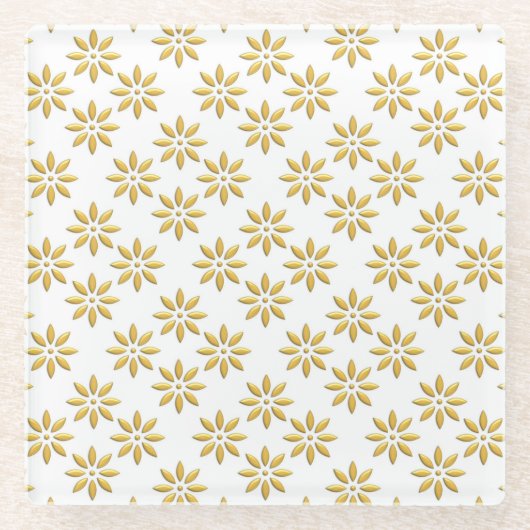 Elegante gouden bloemen patroon wit glazen onderzetter (Voorkant)